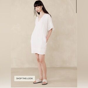 Banana Republic Livia Linen Midi Dress XS - white Neutral stripe